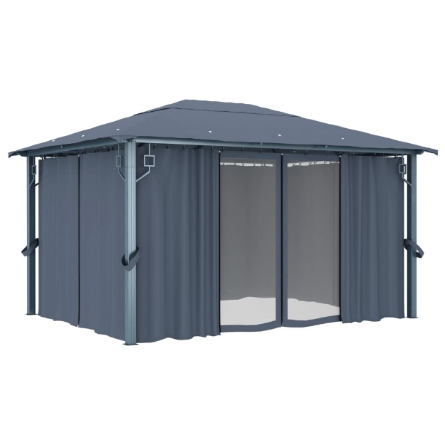 Gazebo con Tenda 400 x 300 cm Antracite in Alluminio