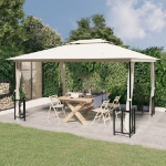 Gazebo con Teli Laterali e Doppio Tetto 3x4 m Crema