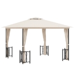 Gazebo con Teli Laterali e Doppio Tetto 3x3 m Crema