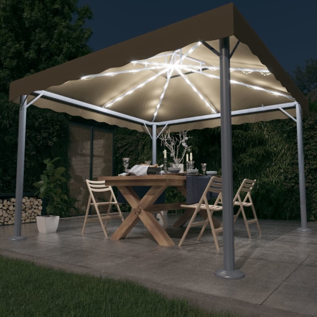 Gazebo con Stringa di Luci LED 300x300cm Grigio Talpa Alluminio