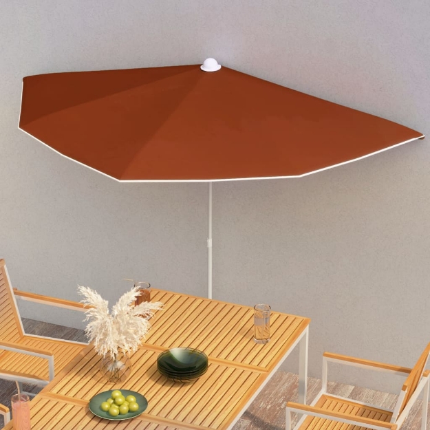 Ombrellone Semicircolare da Giardino e Palo 180x90cm Terracotta