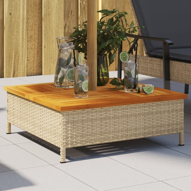 Copertura Base Ombrellone Beige 70x70x25 cm Polyrattan e Acacia