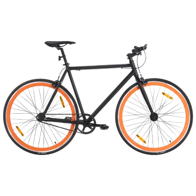 Bicicletta a Scatto Fisso Nera e Arancione 700c 59 cm