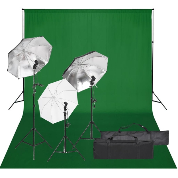 Kit per Studio Fotografico con Set di Luci e Fondale