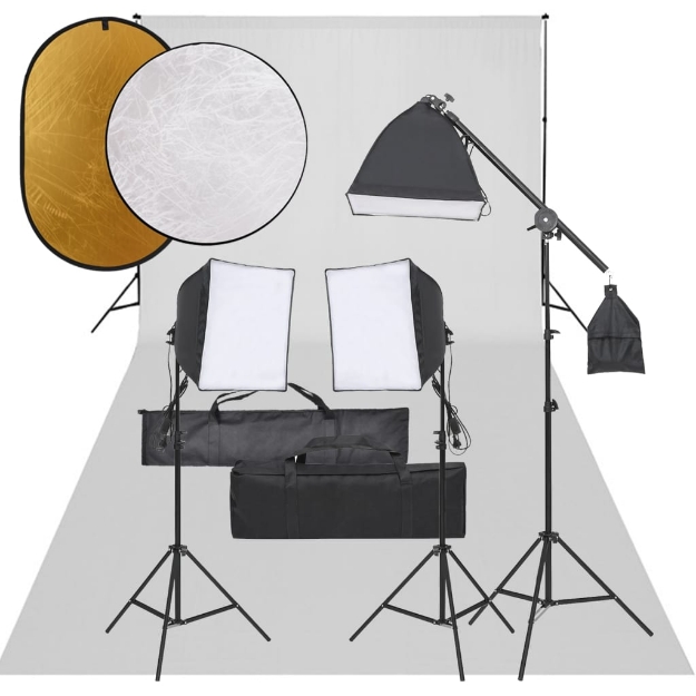 Kit per Studio Fotografico con Set Luci, Fondale e Riflettore