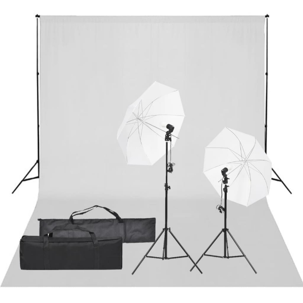 Kit per Studio Fotografico con Set di Luci e Fondale