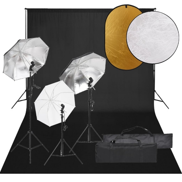 Kit per Studio Fotografico con Set Luci, Fondale e Riflettore