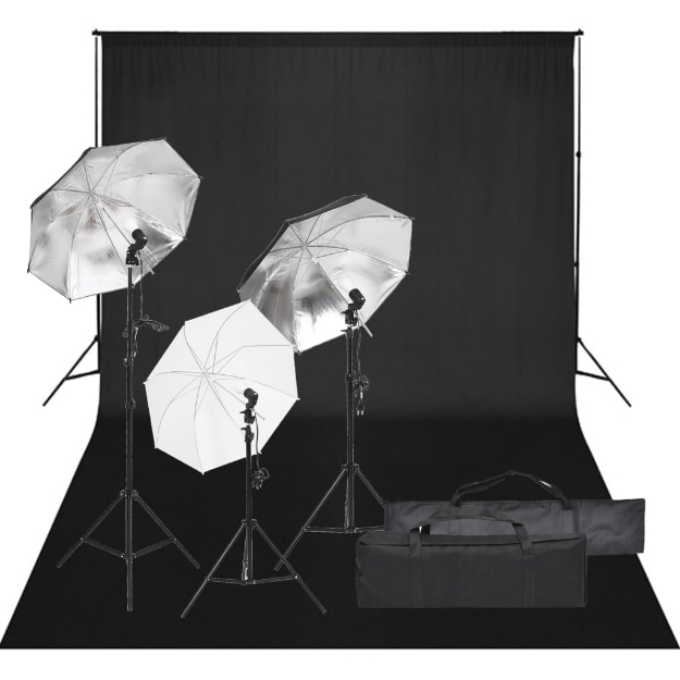 Kit per Studio Fotografico con Set di Luci e Fondale