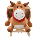 Cavallo a Dondolo con Schienale in Peluche 60x32x50 cm Marrone