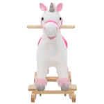 Unicorno a Dondolo in Peluche 65x32x58 cm Bianco e Rosa