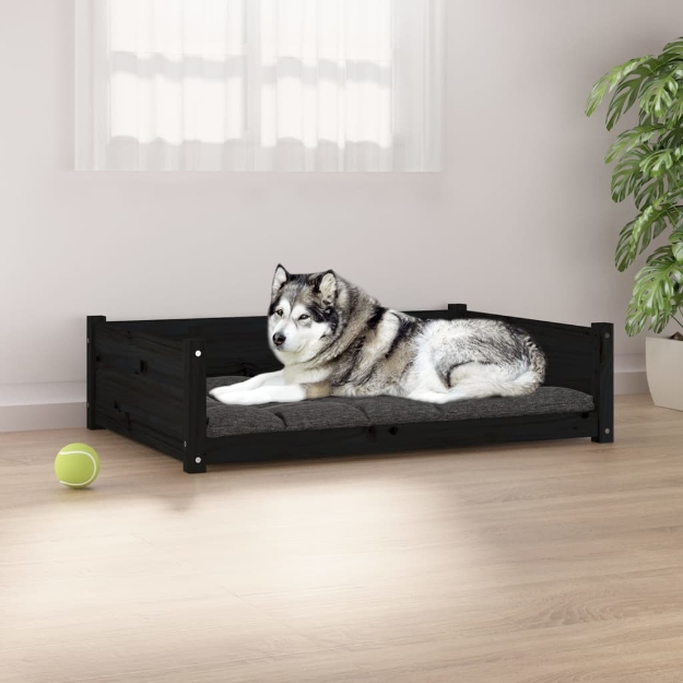 Cuccia per Cani Nera 105,5x75,5x28 cm Legno Massello di Pino