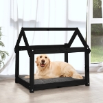 Cuccia per Cani Nera 81x60x70 cm in Legno Massello di Pino