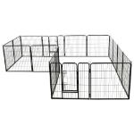 Box per Cani con 16 Pannelli in Acciaio 80x80 cm Nero