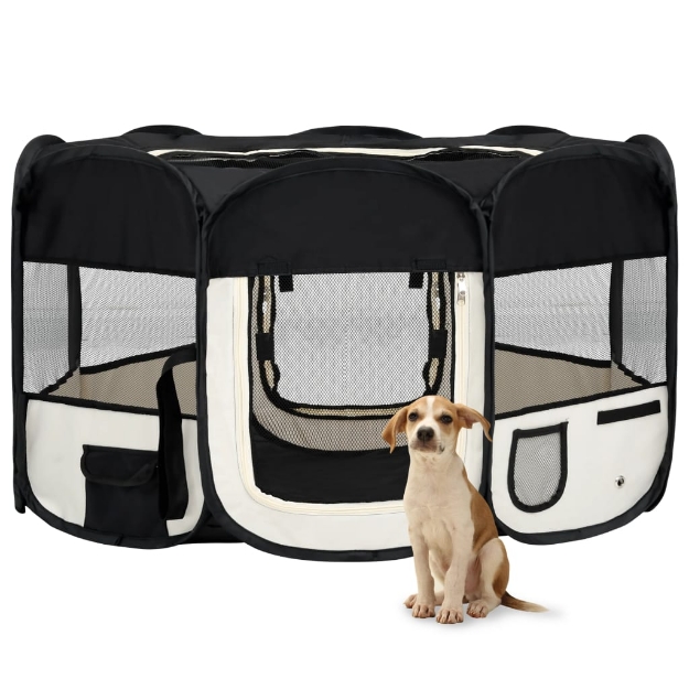 Box per Cani Pieghevole con Borsa Trasporto Nero 145x145x61 cm