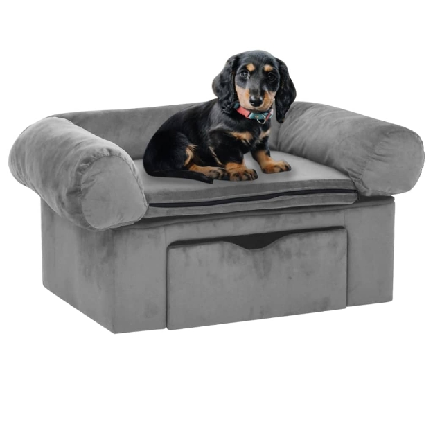 Divano per Cani con Cassetto Grigio 75x50x38 cm in Peluche