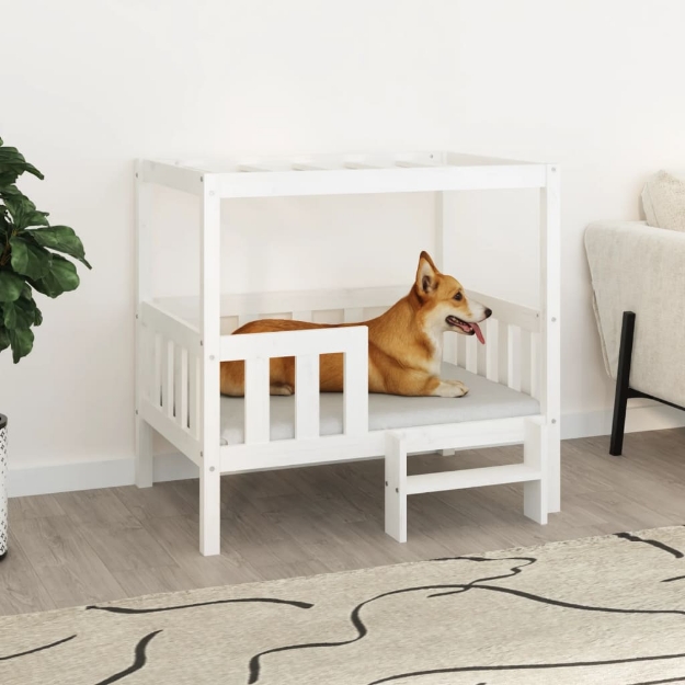 Cuccia per Cani Bianco 95,5x73,5x90cm in Legno Massello di Pino