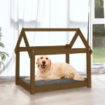 Cuccia per Cani Miele 81x60x70 cm in Legno Massello di Pino