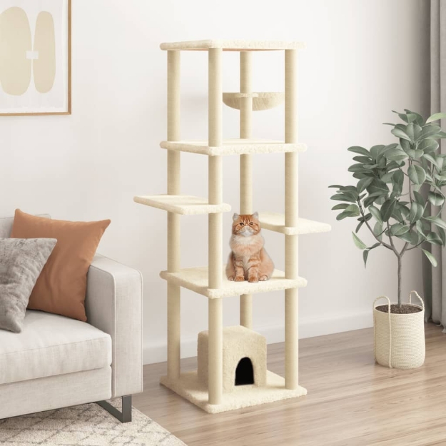 Albero per Gatti con Tiragraffi in Sisal Crema 154 cm