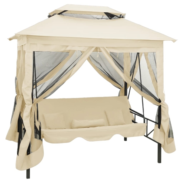 Gazebo Convertibile Panchina a Dondolo Bianco Crema