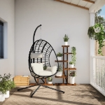 Sedia a Uovo Sospesa con Supporto Beige in Polyrattan e Acciaio