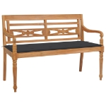 Panca Batavia con Cuscino Antracite 120 cm in Massello di Teak