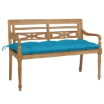 Panca Batavia con Cuscino Azzurro 120 cm in Massello di Teak