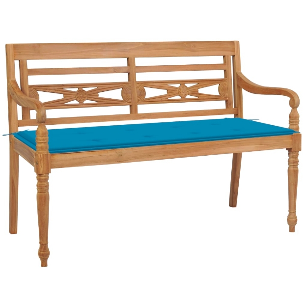 Panca Batavia con Cuscino Blu 120 cm in Massello di Teak