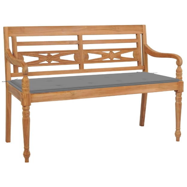 Panca Batavia con Cuscino Grigio 120 cm in Massello di Teak