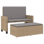 Panca da Giardino con Cuscini e Poggiapiedi Beige in Polyrattan