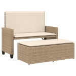 Panca da Giardino con Cuscini e Poggiapiedi Beige in Polyrattan