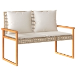 Panca da Giardino con Cuscino Beige Misto Polyrattan e Acacia