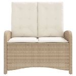 Panca Reclinabile da Giardino con Cuscini Beige in Polyrattan