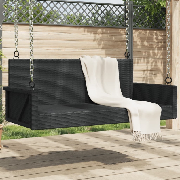 Panchina a Dondolo Nera 119x56x48 cm in Polyrattan