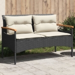 Panchina da Giardino con Cuscini 116x62,5x74 cm Nera Polyrattan