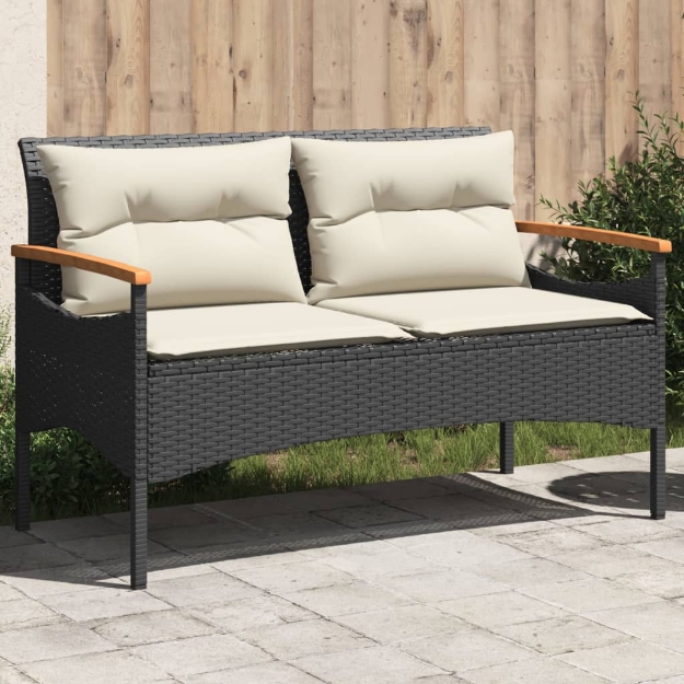 Panchina da Giardino con Cuscini 116x62,5x74 cm Nera Polyrattan