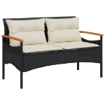 Panchina da Giardino con Cuscini 116x62,5x74 cm Nera Polyrattan