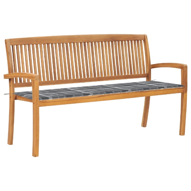 Panchina da Giardino Impilabile con Cuscino 159cm Teak Massello