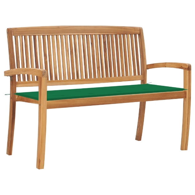 Panchina da Giardino Impilabile e Cuscino 128,5cm Teak Massello