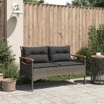 Panchina Giardino con Cuscini 116x62,5x74 cm Grigia Polyrattan