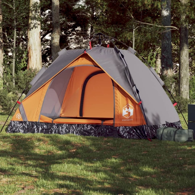 Tenda a Cupola 2 Persone Grigio e Arancione a Rilascio Rapido