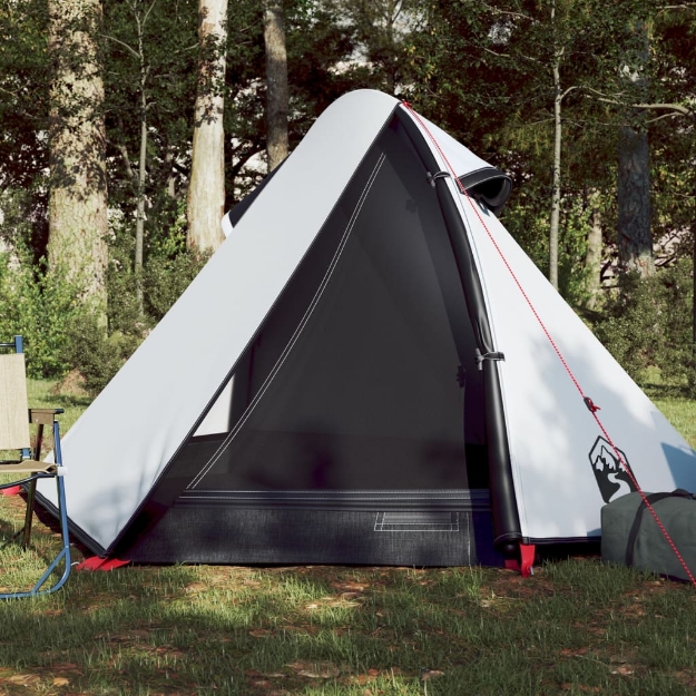 Tenda Campeggio a Cupola 2 Persone Bianca Tessuto Impermeabile