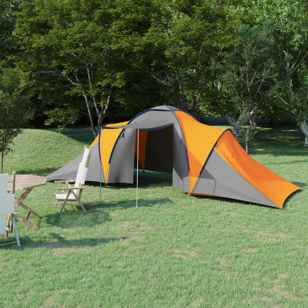 Tenda da Campeggio 6 Persone in Tessuto Grigio e Arancione