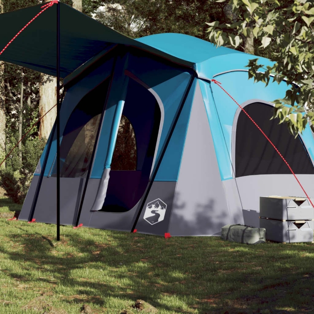 Tenda da Campeggio a Cabina per 5 Persone Blu Impermeabile