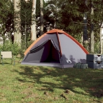 Tenda da Campeggio a Cupola 4 Persone Grigio e Arancione