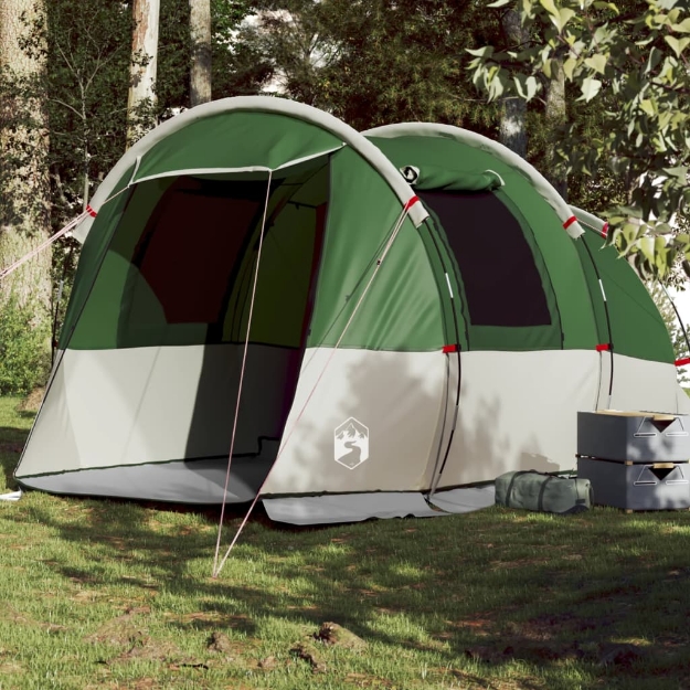 Tenda da Campeggio a Tunnel per 4 Persone Verde Impermeabile