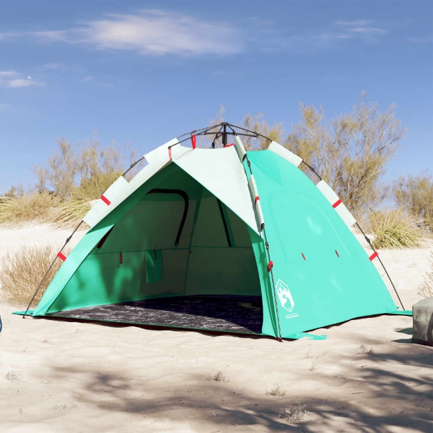 Tenda da Spiaggia 3 Persone Verde Rilascio Rapido Impermeabile