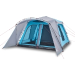 Tenda Familiare con Portico 9 Persone Blu a Rilascio Rapido