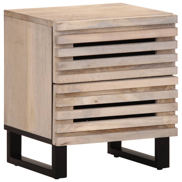 Comodino 40x34x46 cm in Legno Massello di Mango Sbiancato