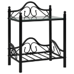 Comodini Set 2pz in Acciaio e Vetro Temperato 45x30,5x60cm Nero