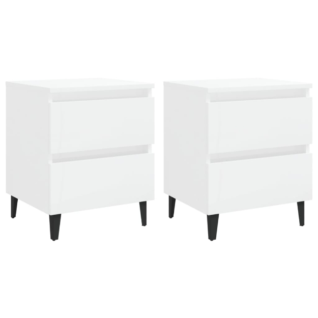 Comodini 2pz Bianco Lucido 40x35x50 cm in Legno Multistrato